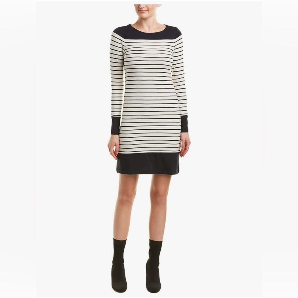 French Connection Navy and Cream Stripe Cotton Dress XXS
